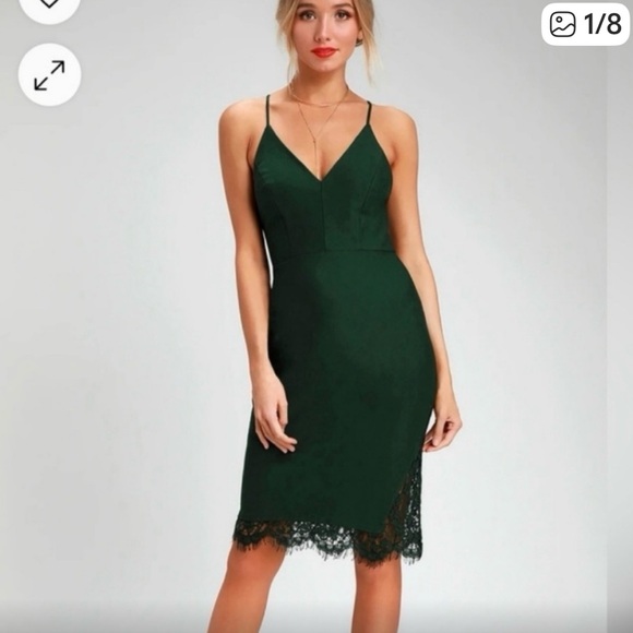 Lulus Dresses & Skirts - Lulu's Deep Green Lace Trim Midi Dress